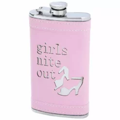 Bewild Flasks 6oz Girls Nite Out Party Shoes Stainless Steel Flask With Pink Wrap