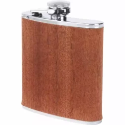 Bewild Flasks 6oz Stainless Steel Flask With Real Sapele Wood Wrap