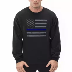 Bewild Say It Loud Police Thin Blue Line American Flag - Support Police Department Horizontal Crewneck Sweatshirt