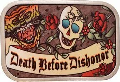 Bewild Death Before Dishonor Traditional Ed Hardy Style Tattoo Belt Buckle W/FREE Leather Belt Belt Buckles