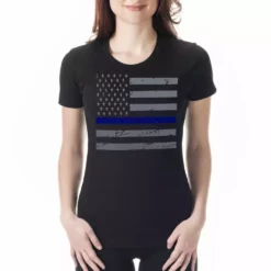Bewild Police Thin Blue Line American Flag - Support Police Department Horizontal Ladies T-shirt Say It Loud