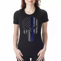 Bewild Police Thin Blue Line Skull American Flag - Support Police Department Ladies T-shirt Say It Loud