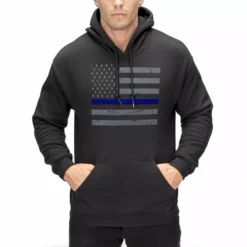 Bewild Police Thin Blue Line American Flag - Support Police Department Horizontal Adult Hoodie