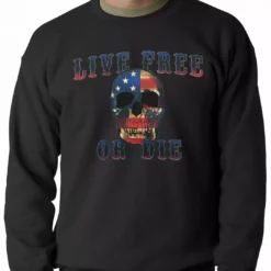 Bewild American Flag Skull - Live Free Or Die Adult Crewneck Biker Style
