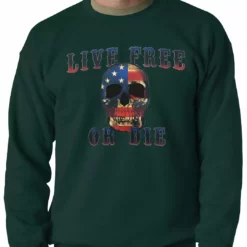Bewild American Flag Skull - Live Free Or Die Adult Crewneck Biker Style