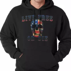 Bewild American Flag Skull - Live Free Or Die Adult Hoodie