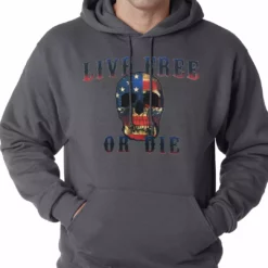 Bewild American Flag Skull - Live Free Or Die Adult Hoodie