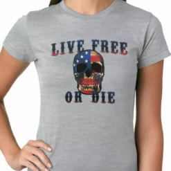 Bewild Biker Style American Flag Skull - Live Free Or Die Ladies T-shirt 14 Bewild Biker Style American Flag Skull - Live Free Or Die Ladies T-shirt