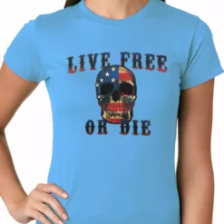 Bewild Biker Style American Flag Skull - Live Free Or Die Ladies T-shirt 16 Bewild Biker Style American Flag Skull - Live Free Or Die Ladies T-shirt
