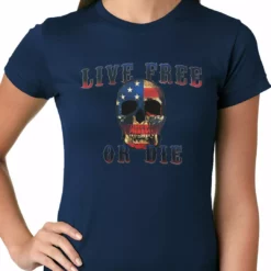 Bewild Biker Style American Flag Skull - Live Free Or Die Ladies T-shirt 18 Bewild Biker Style American Flag Skull - Live Free Or Die Ladies T-shirt