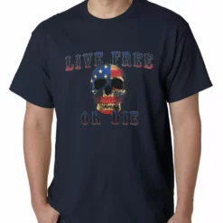 Bewild American Flag Skull - Live Free Or Die Mens T-shirt