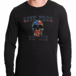 Bewild American Flag Skull - Live Free Or Die Thermal Shirt Nationality & Ethnic
