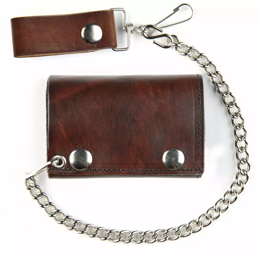 Bewild Antique Brown Leather Tri-Fold Wallet With 12 Inch Chain Wallets & Chains 4 Bewild Antique Brown Leather Tri-Fold Wallet With 12 Inch Chain Wallets & Chains