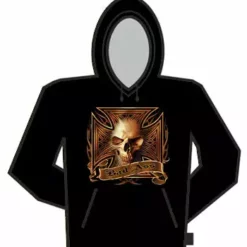 Bewild Bad Ass Flaming Skull And Cross Hoodie Biker Style