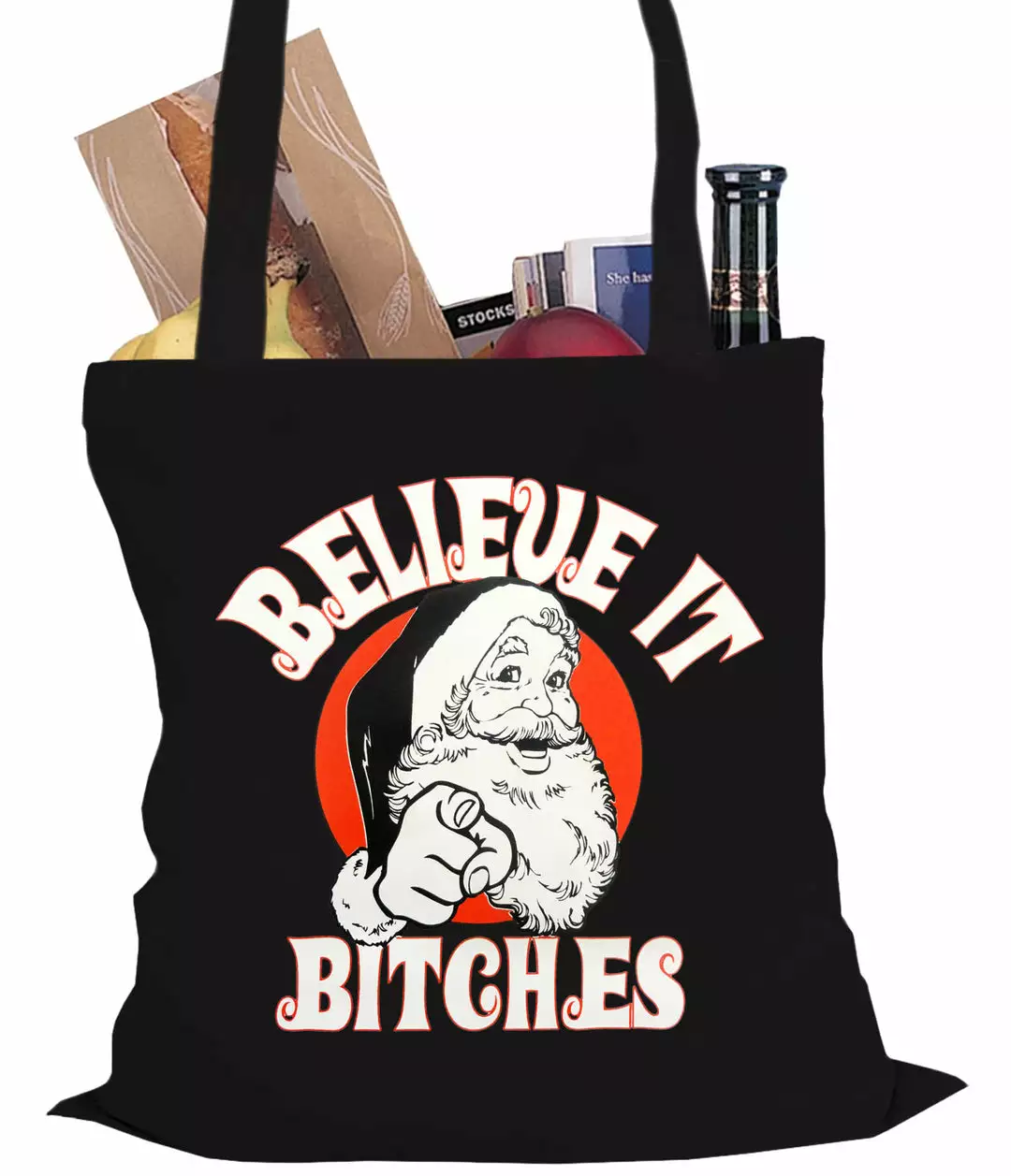 Bewild Believe B*tches Funny Santa Tote Bag Holiday Prints 4 Bewild Believe B*tches Funny Santa Tote Bag Holiday Prints