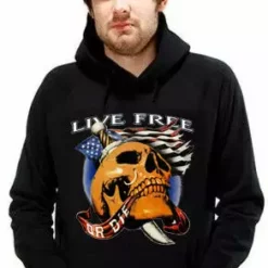 Bewild Biker Hoodies - Live Free Or Die Men's Biker Hoodie (Black)