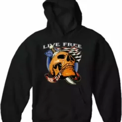 Bewild Biker Hoodies - Live Free Or Die Men's Biker Hoodie (Black)