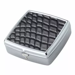 Bewild Black Croc Pattern Iron Chrome Plated Square Shaped 2 Compartment Pill Box Pill Cases