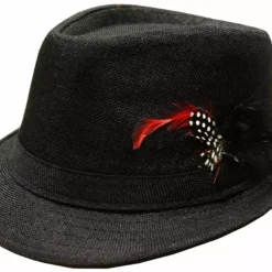 Bewild Black Fedora With Feathers Buckets & Fedoras