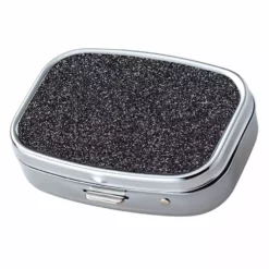 Bewild Black Glitter Pattern With Mirror Iron Chrome Plated Rectangular 2 Compartment Pill Box