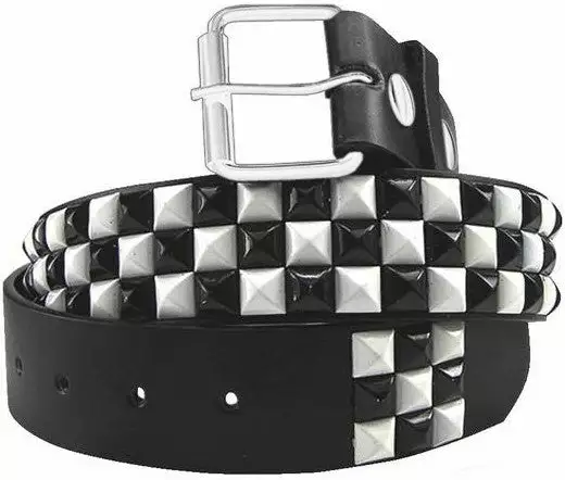 Bewild Black & White Checkerboard Pyramid Studded Leather Belt 3 Bewild Black & White Checkerboard Pyramid Studded Leather Belt