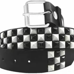 Bewild Black & White Checkerboard Pyramid Studded Leather Belt 11 Bewild Black & White Checkerboard Pyramid Studded Leather Belt