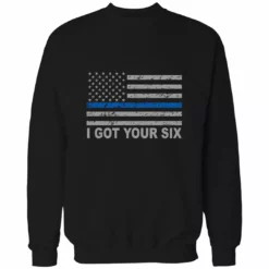 Bewild Blue Line American Flag - I Got Your Six - Blue Lives Matter Adult Crewneck