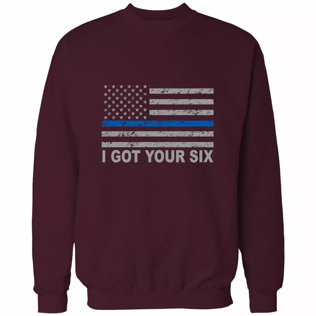 Bewild Blue Line American Flag - I Got Your Six - Blue Lives Matter Adult Crewneck 6 Bewild Blue Line American Flag - I Got Your Six - Blue Lives Matter Adult Crewneck