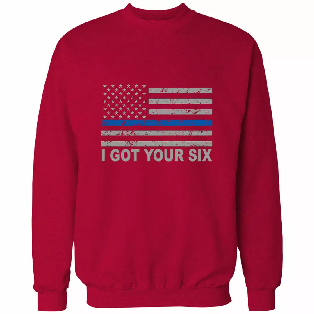 Bewild Blue Line American Flag - I Got Your Six - Blue Lives Matter Adult Crewneck 8 Bewild Blue Line American Flag - I Got Your Six - Blue Lives Matter Adult Crewneck