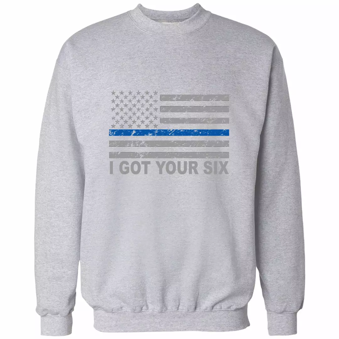 Bewild Blue Line American Flag - I Got Your Six - Blue Lives Matter Adult Crewneck 10 Bewild Blue Line American Flag - I Got Your Six - Blue Lives Matter Adult Crewneck