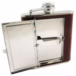 Bewild Flask With Built In Cigarette Case (Brown, 5oz) (For Regular Size Cigarettes) Cigarette Cases