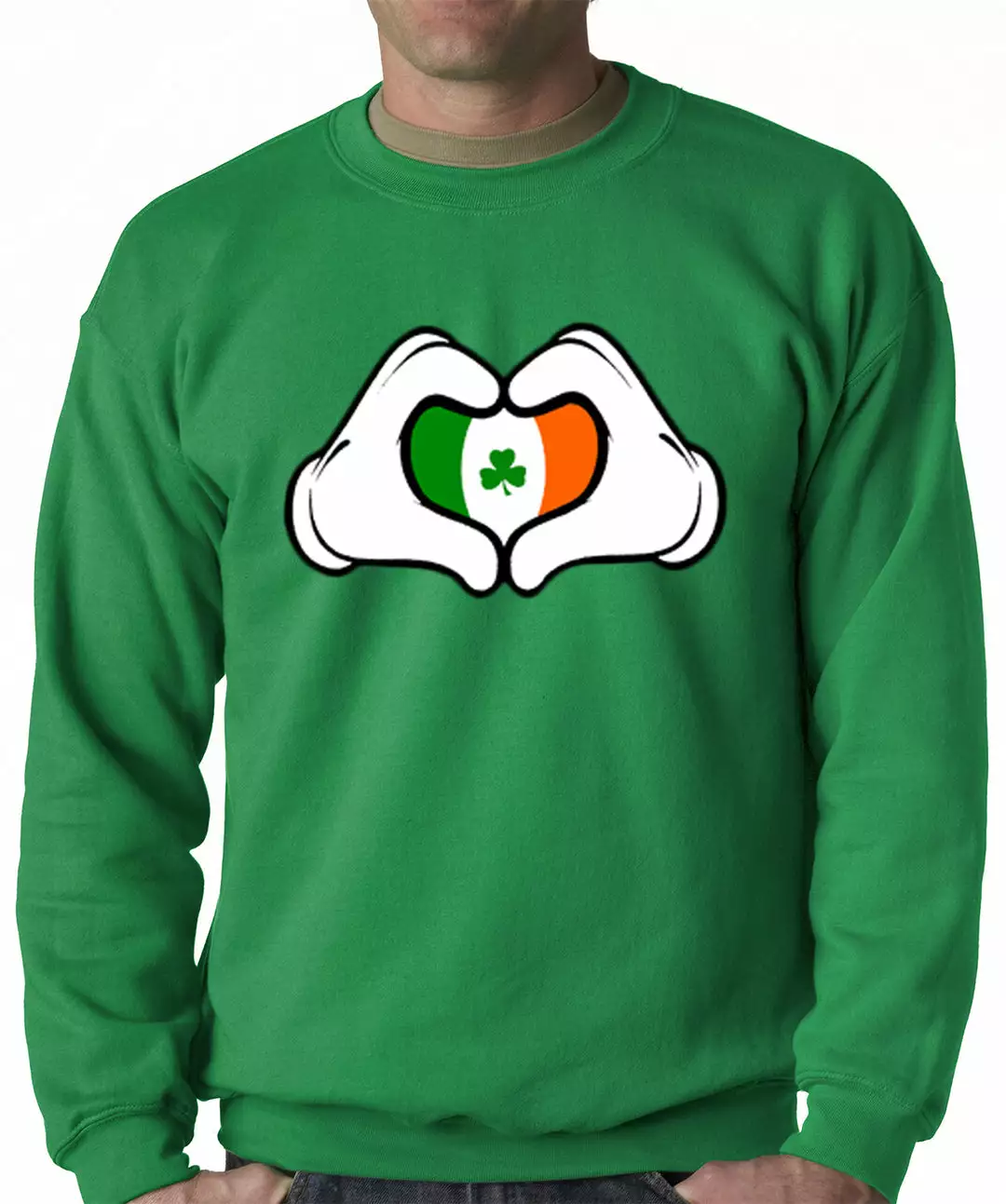 Bewild Cartoon Heart Hands Irish Flag Adult Crewneck 3 Bewild Cartoon Heart Hands Irish Flag Adult Crewneck
