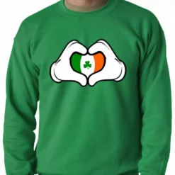 Bewild Cartoon Heart Hands Irish Flag Adult Crewneck