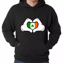 Bewild St.Patricks Day Cartoon Heart Hands Irish Flag Adult Hoodie