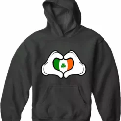 Bewild St.Patricks Day Cartoon Heart Hands Irish Flag Adult Hoodie