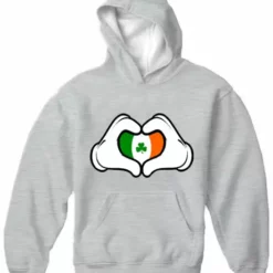 Bewild St.Patricks Day Cartoon Heart Hands Irish Flag Adult Hoodie