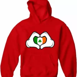 Bewild St.Patricks Day Cartoon Heart Hands Irish Flag Adult Hoodie