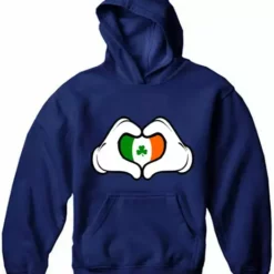Bewild St.Patricks Day Cartoon Heart Hands Irish Flag Adult Hoodie