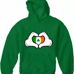 Bewild St.Patricks Day Cartoon Heart Hands Irish Flag Adult Hoodie