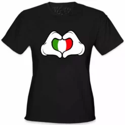 Bewild Cartoon Heart Hands Italian Flag Girl's T-Shirt