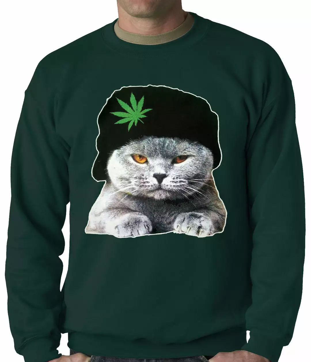 Bewild Cat Wearing Pot Leaf Hat Adult Crewneck 5 Bewild Cat Wearing Pot Leaf Hat Adult Crewneck