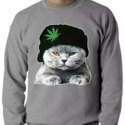 Bewild Cat Wearing Pot Leaf Hat Adult Crewneck 15 Bewild Cat Wearing Pot Leaf Hat Adult Crewneck