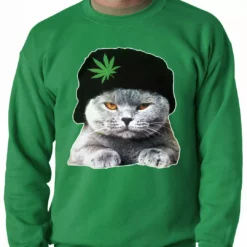Bewild Cat Wearing Pot Leaf Hat Adult Crewneck 16 Bewild Cat Wearing Pot Leaf Hat Adult Crewneck