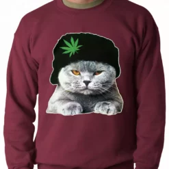 Bewild Cat Wearing Pot Leaf Hat Adult Crewneck 17 Bewild Cat Wearing Pot Leaf Hat Adult Crewneck