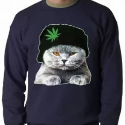 Bewild Cat Wearing Pot Leaf Hat Adult Crewneck 18 Bewild Cat Wearing Pot Leaf Hat Adult Crewneck
