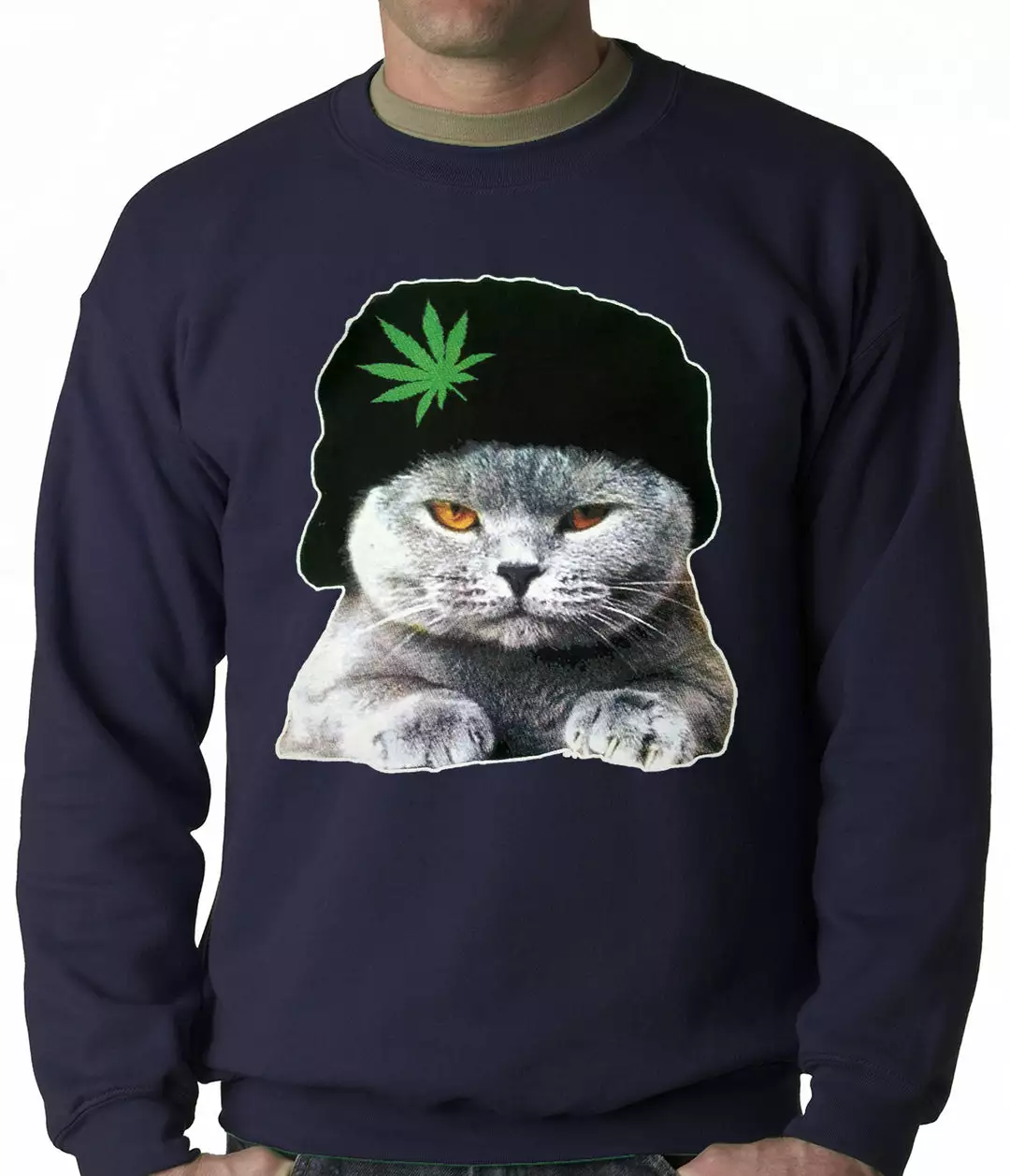 Bewild Cat Wearing Pot Leaf Hat Adult Crewneck 9 Bewild Cat Wearing Pot Leaf Hat Adult Crewneck
