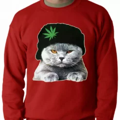 Bewild Cat Wearing Pot Leaf Hat Adult Crewneck 19 Bewild Cat Wearing Pot Leaf Hat Adult Crewneck