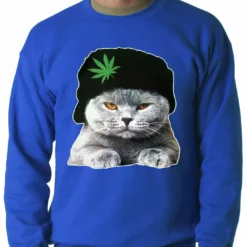 Bewild Cat Wearing Pot Leaf Hat Adult Crewneck 20 Bewild Cat Wearing Pot Leaf Hat Adult Crewneck