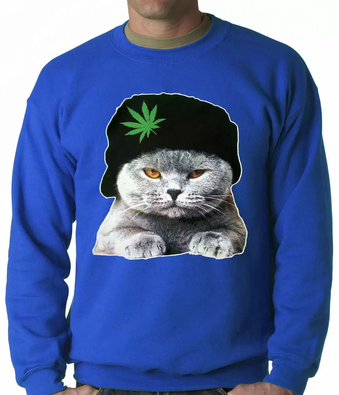 Bewild Cat Wearing Pot Leaf Hat Adult Crewneck 11 Bewild Cat Wearing Pot Leaf Hat Adult Crewneck