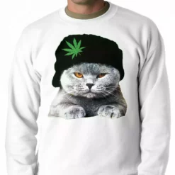 Bewild Cat Wearing Pot Leaf Hat Adult Crewneck 21 Bewild Cat Wearing Pot Leaf Hat Adult Crewneck